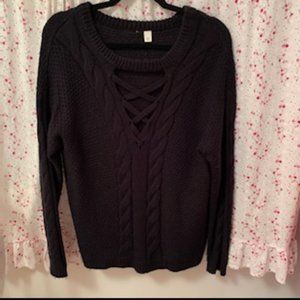 Francesca's Cable Knit Sweater w/ Latice Detail- S